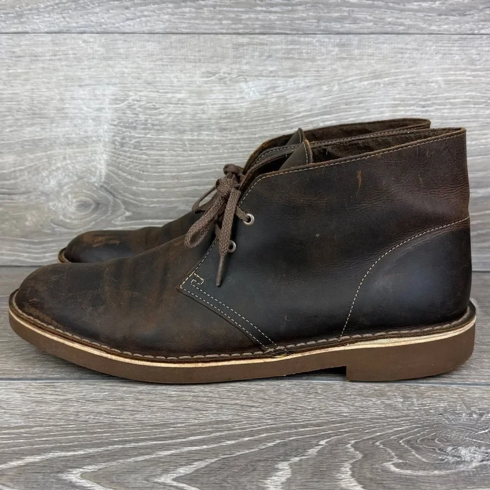 Clarks Bushacre II Men's Sz 12M Brown Beeswax Leather 2-Eye Lace Up Chukka Boots